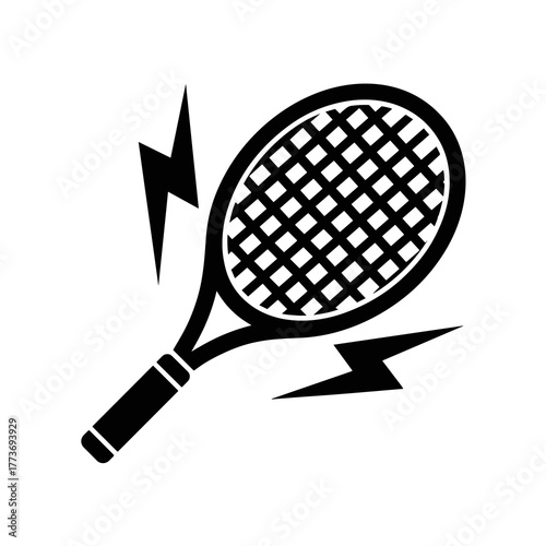A simple tennis racket illustration with lightning bolts, perfect for sports or game design projects now.