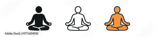 meditation lotus pose icon on white background Black silhouette flat icon outline icon and colored icon style three minimal vector icon style
