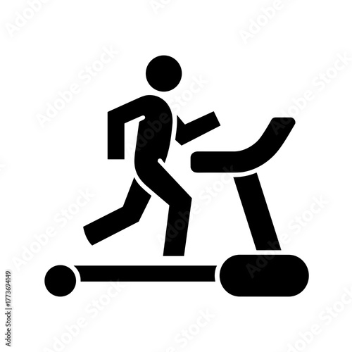 A black silhouette icon of a person running on a treadmill, representing fitness, exercise and cardio workout