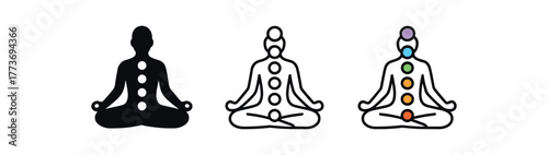 chakra alignment symbol icon on white background Black silhouette flat icon outline icon and colored icon style three minimal vector icon style
