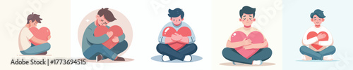 vector of a man hugging a heart