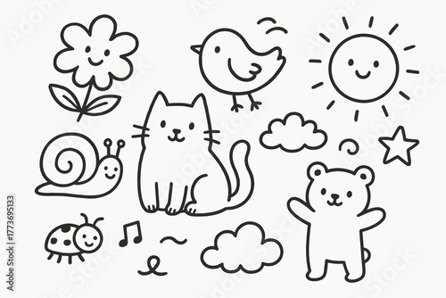handdrawn cute doodle style adaptation vector line illustration