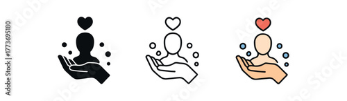 mindful hand washing icon on white background Black silhouette flat icon outline icon and colored icon style three minimal vector icon style