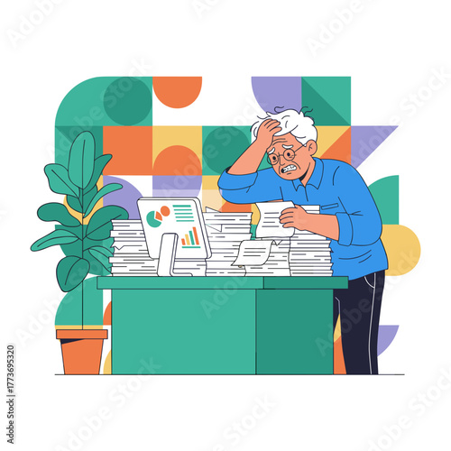 Stressed employee overwhelmed by paperwork and massive workload Burnout concept