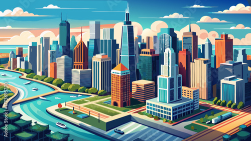 Very beautiful breathtaking aerial view of Chicago, Illinois, USA, showcasing the iconic downtown skyline, modern skyscrapers, Lake Michigan waterfront, and urban landscape from above.