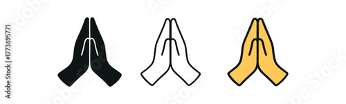 hands namaste gesture icon on white background Black silhouette flat icon outline icon and colored icon style three minimal vector icon style
