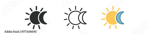 sun and moon unity icon on white background Black silhouette flat icon outline icon and colored icon style three minimal vector icon style