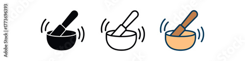 sound bowl vibration icon on white background Black silhouette flat icon outline icon and colored icon style three minimal vector icon style