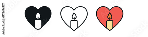 inner light candle heart icon on white background Black silhouette flat icon outline icon and colored icon style three minimal vector icon style