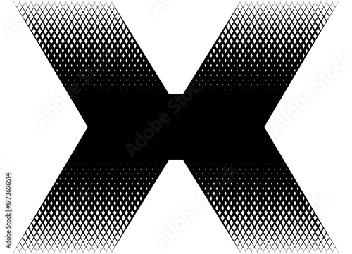 Black vector letter X with halftone mesh. Abstract design element. Vector background. Modern sports pattern for car body, boat, sportswear, toy. Place for text