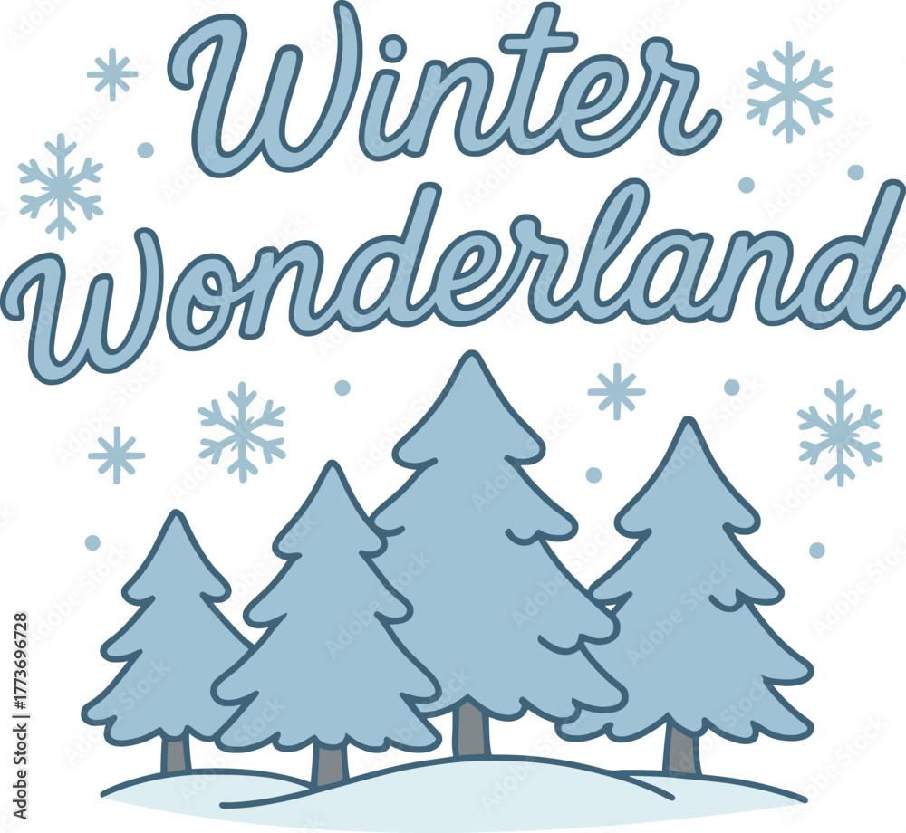 Fototapeta premium Peaceful vector with snow trees and flakes, cozy winter holiday design