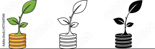 Investment growth concept with plant growing on stack of coins