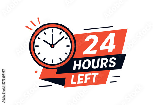 time left, 24 hours discount clock sale banner flat vector illustration isolated, countdown promotion