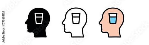mental clarity water glass icon on white background Black silhouette flat icon outline icon and colored icon style three minimal vector icon style