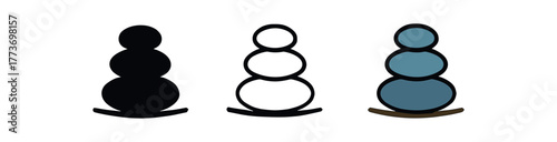 balanced life stones icon on white background Black silhouette flat icon outline icon and colored icon style three minimal vector icon style
