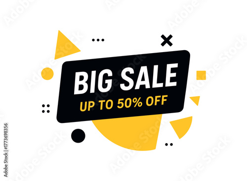 dig sale text on black banner 50 off flat vector illustration isolated