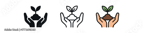 mindful gardening hands soil icon on white background Black silhouette flat icon outline icon and colored icon style three minimal vector icon style