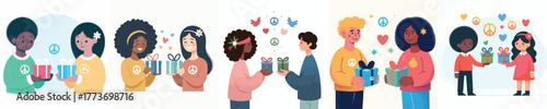 vector of man and woman give something in toleration day
