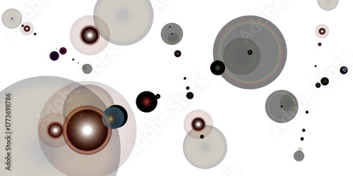 Black and white vector illustration of an abstract background with circles, like a set of eye irises or technology discs
