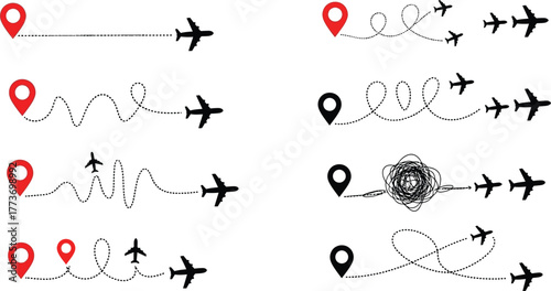 Airplane route vector travel destination journey path concept