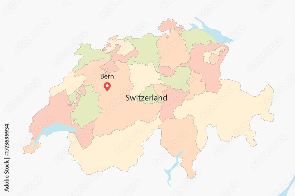 Fototapeta premium Vector graphic artwork suitable for print and web containing flat detailed map of SWITZERLAND