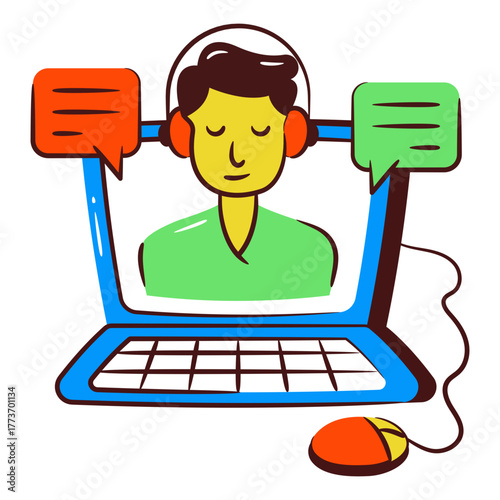 A colored design icon of online helpline