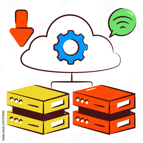 Db rack with gear, icon of cloud server setting