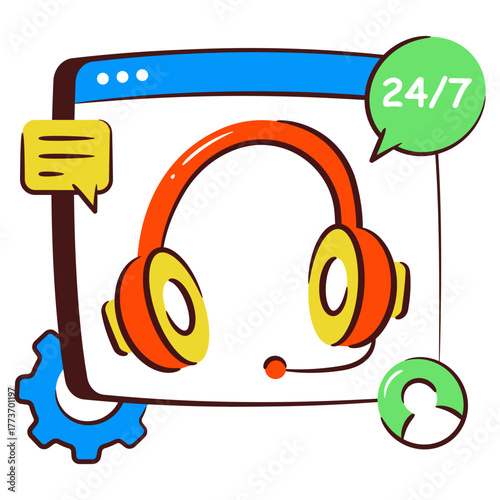 A colored design icon of customer service website