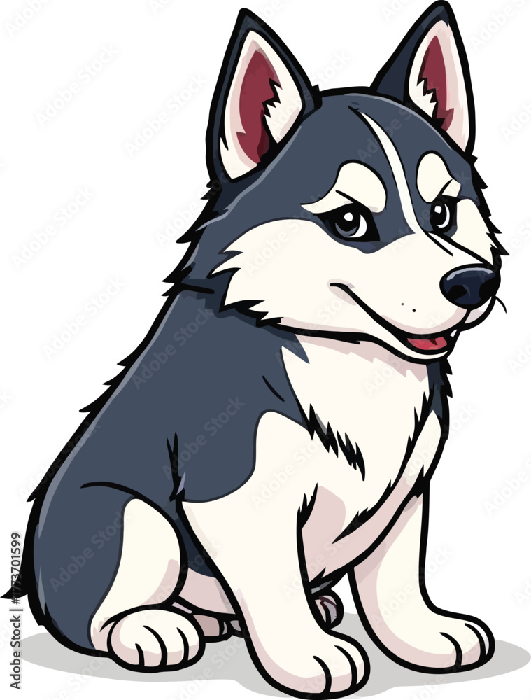 Fototapeta premium Cute cartoon a illustrator vector Siberian Husky