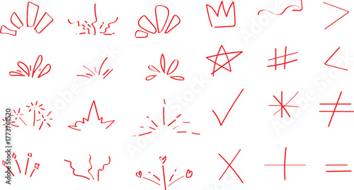 Twelve hand drawn abstract burst elements of differing sizes and shapes displayed evenly Abstract illustration of a scalable vector