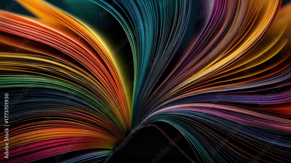 Fototapeta premium Vibrant pages of an open book spread out in a colorful display, showcasing a spectrum of hues that draw attention and spark imagination