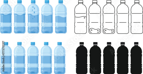 Water bottle illustration vector set of plastic containers