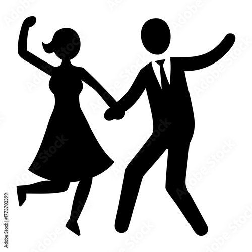 Stylized illustration of a dynamic dancing couple, embodying joyous movement and festive spirit with elegant coordination and energetic rhythm