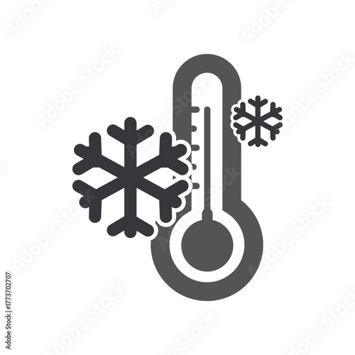 Isolated pictogram of thermometer with snowflake symbol, representing cold air temperature, winter season, cool conditions, and environmental.