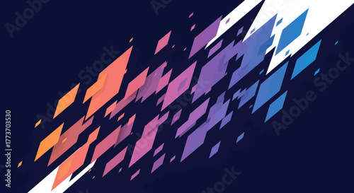 Vibrant diagonal band of overlapping rhombus shapes creating a colorful abstract design.