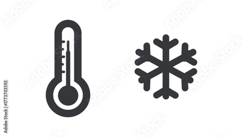 Isolated bundle icon set showing heat and cold symbols with thermometer and snowflake, representing temperature contrast, hygiene, and water awareness.