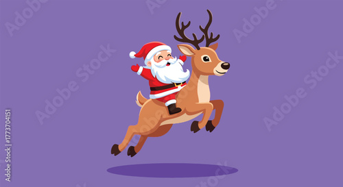 Cheerful Santa Claus riding a reindeer in midair 1.