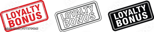 Three loyalty bonus stamps in red black and outline on white background