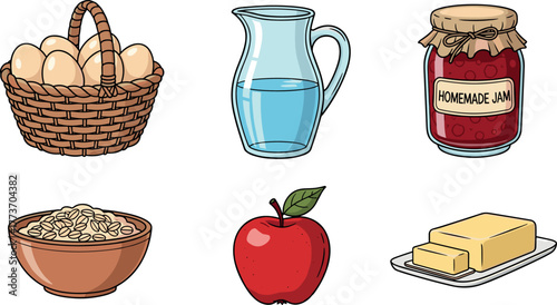 Farm fresh breakfast ingredients illustration