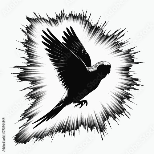 Budgerigar bird silhouette vector illustration on white background