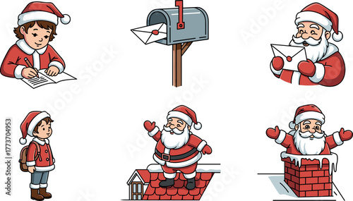 Christmas Santa Claus and child illustrations set