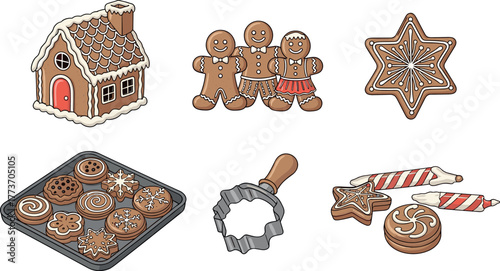Christmas gingerbread cookies and baking supplies