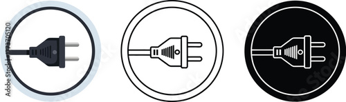 Three circular icons displaying an electrical plug in different styles