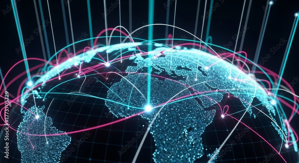 Fototapeta premium Global Netbusiness environment Connection. Modern Digital Earth. Worldwide Data Transfer.