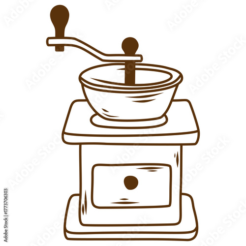 Manual Coffee Grinder Line Art Illustration For Cafe And Barista Design
