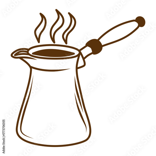 Turkish Coffee Pot Line Drawing For Cafe Menu And Traditional Brewing Art
