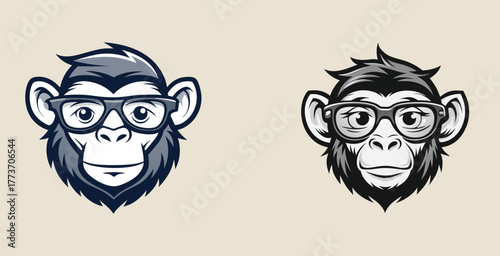 Stylish elegant monkey animal with in sunglasses logo vector art design illustration