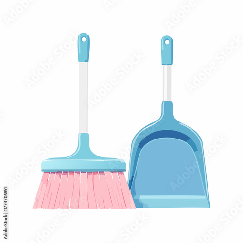 Broom and Dustpan: A pristine scene featuring a vibrant blue broom and matching dustpan, ready for tidying and maintaining cleanliness.