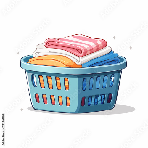 Freshly Folded Linen: A tidy basket overflows with vibrantly colored, freshly laundered linens, creating a scene of domestic cleanliness and warmth. 