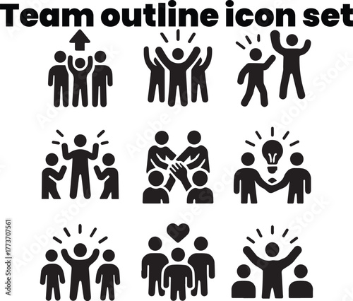Motivation Inspiration and Positive Team Spirit Collaboration Icon Set
